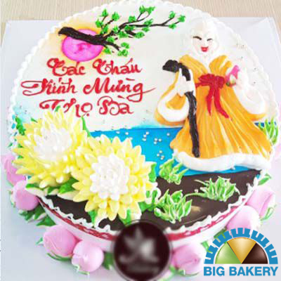 Bánh gato sinh nhật đường fondant mừng thọ ông bà 70 tuổi 4381 - Bánh  fondant